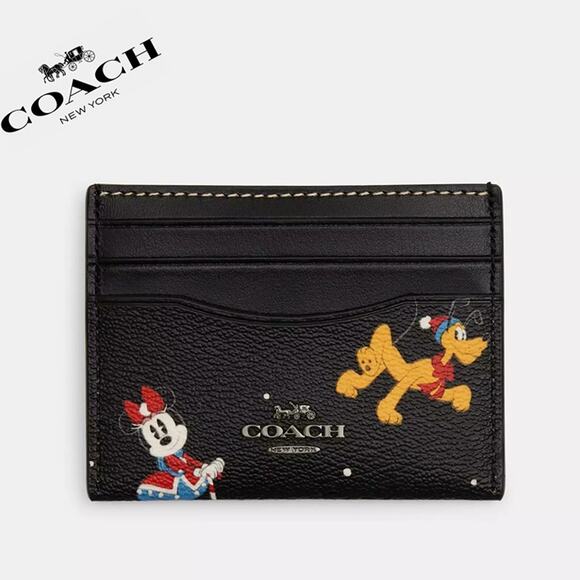 🐭❤️Disney X Coach Slim Id Card Case With Holiday Print - Picture 3 of 7